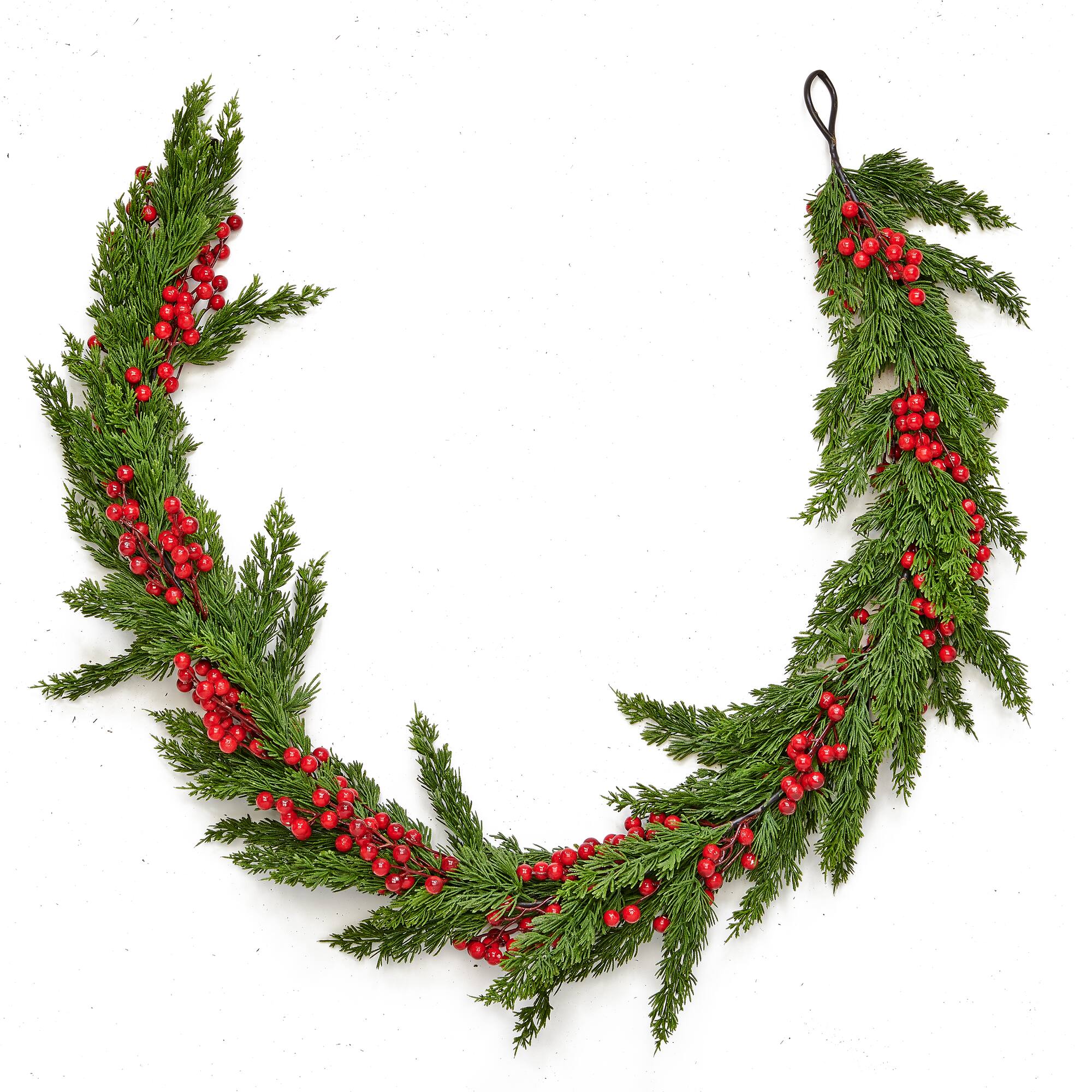 65" Christmas Artificial Evergreen Pine Cypress Garland with Red Berries